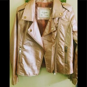 Girls Metallic Rose Gold Faux Leather Jacket